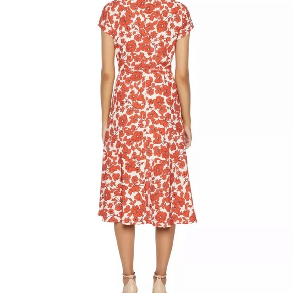 Bardot Fiesta Floral Faux Wrap Midi Dress Size 12 Red Asymmetrical Ruffles NEW - Picture 2 of 12